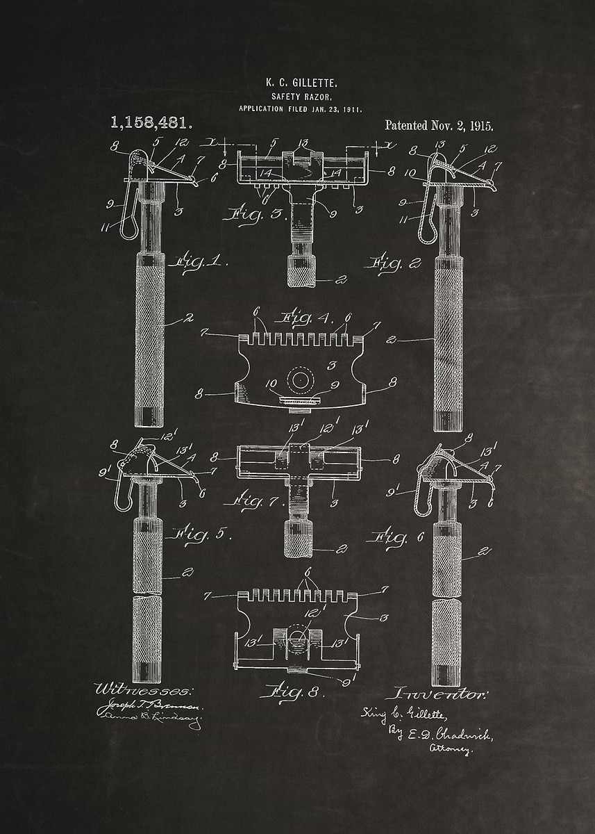 'Safety Razor Patent' Poster, picture, metal print, paint by David ...
