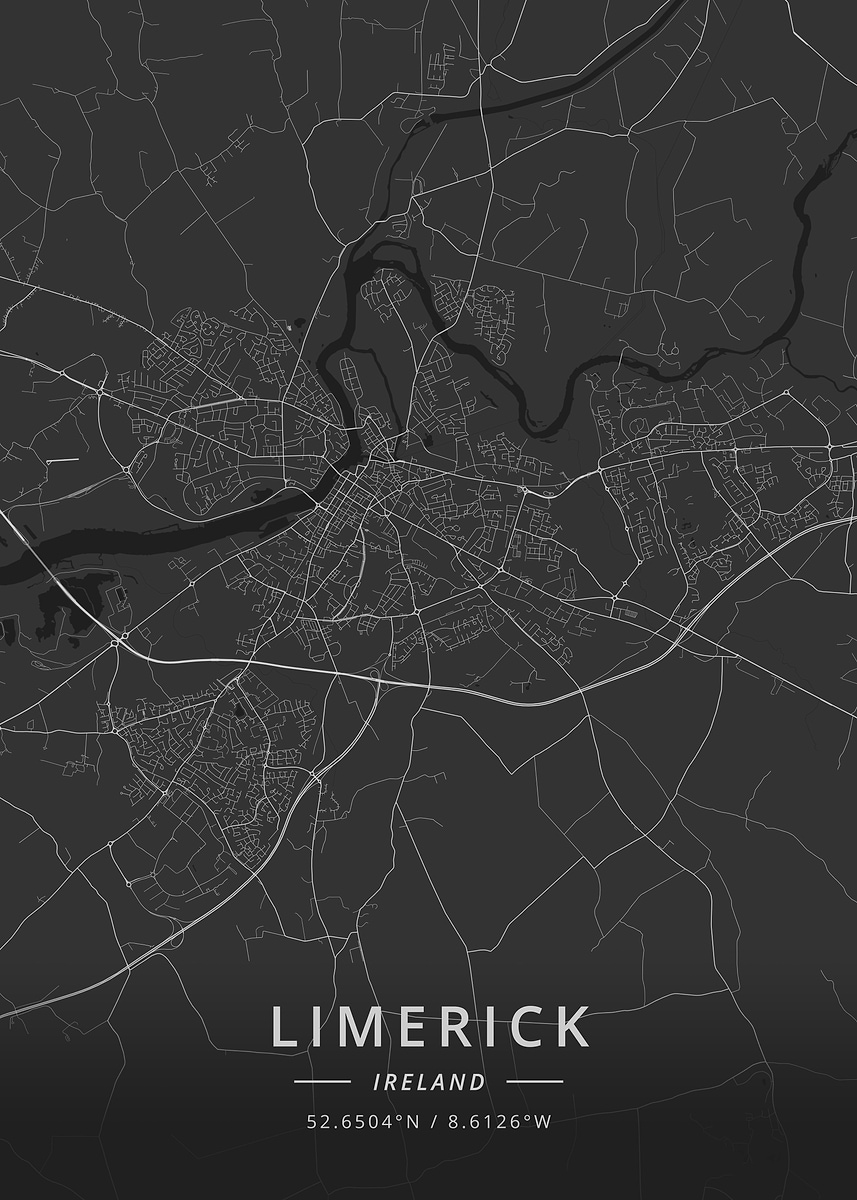 'Limerick Ireland' Poster, picture, metal print, paint by Designer Map ...