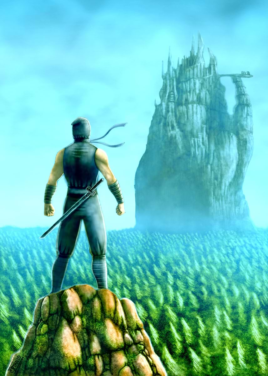 Ninja Falling Rocks 'Ninja on a Cliff' Poster, picture, metal print, paint by Pthallo ...