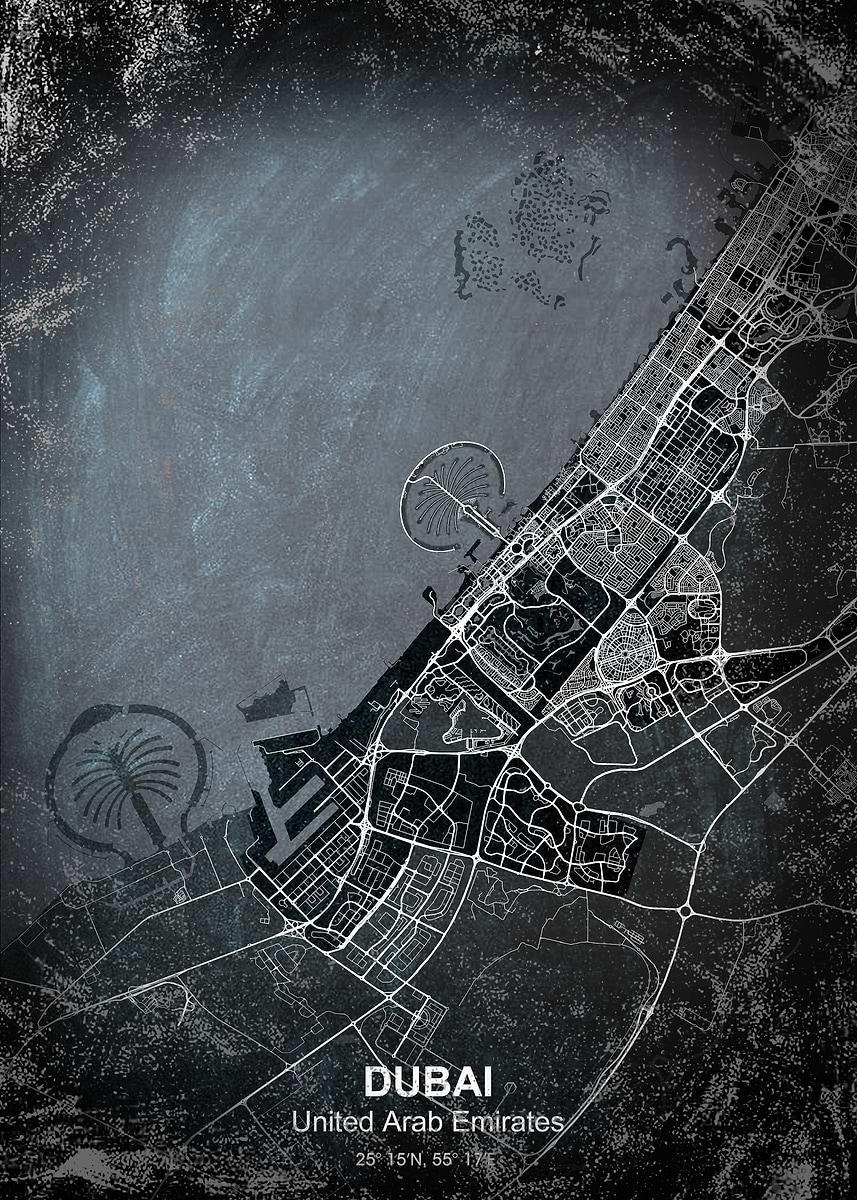 dubai chalkboard map Poster, Picture & Metal Print – Maps | Displate