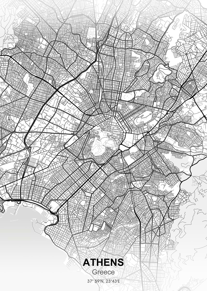 'athens city map white' Poster, picture, metal print, paint by Project ...
