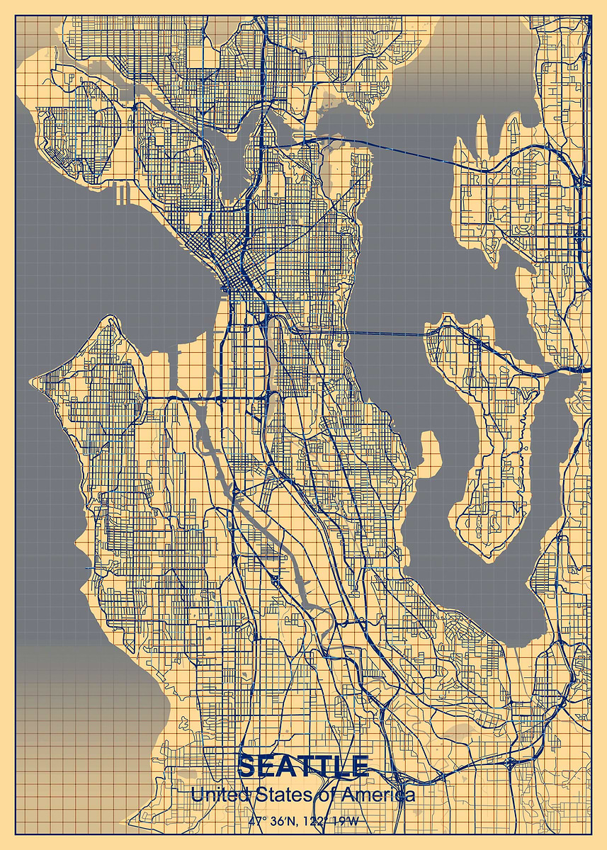 Seattle Shape 'seattle paper grid map' Poster, picture, metal print, paint by Project ...