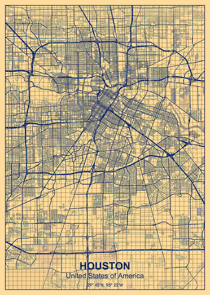 'houston paper grid map' Poster, picture, metal print, paint by Project ...