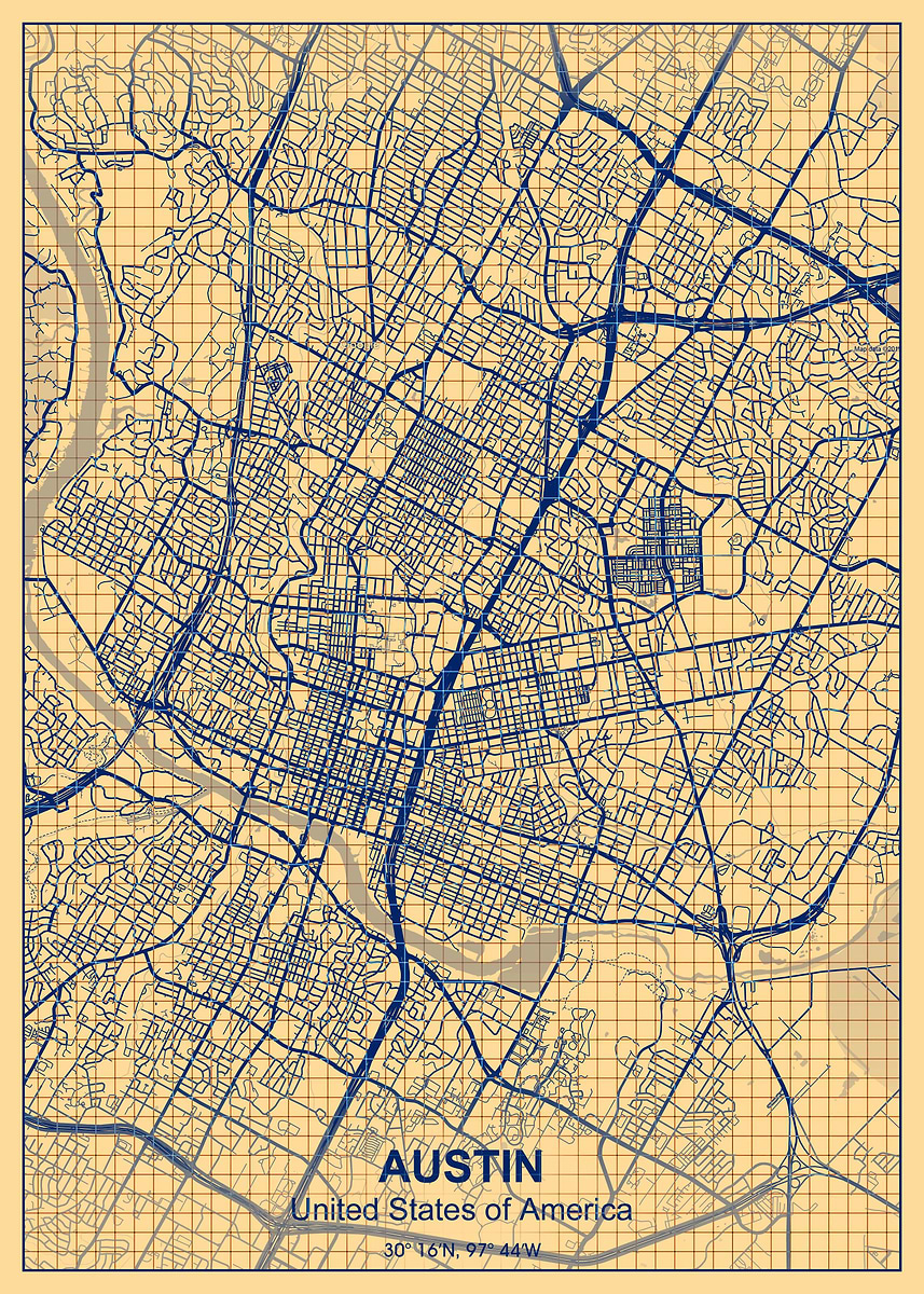 'austin paper grid map' Poster, picture, metal print, paint by Project ...