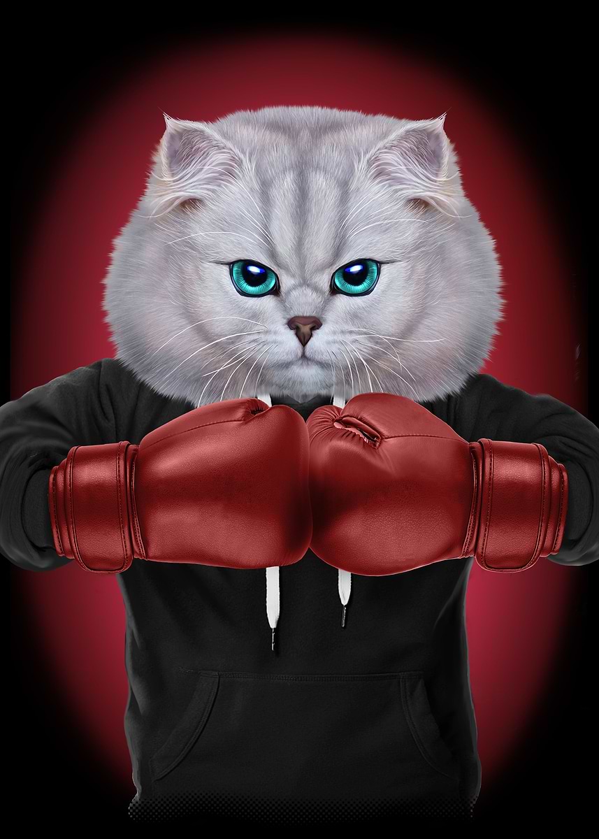 'Boxer Cat Boxing Champion' Poster, picture, metal print, paint by Jeff ...