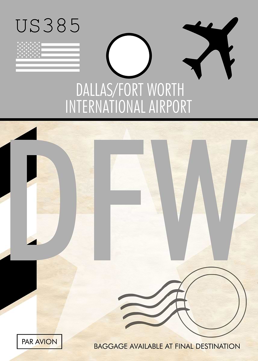 Dfw Airport Badge Example 'AIRPORT TAG DALLAS' Poster, picture, metal print, paint by Atomic ...