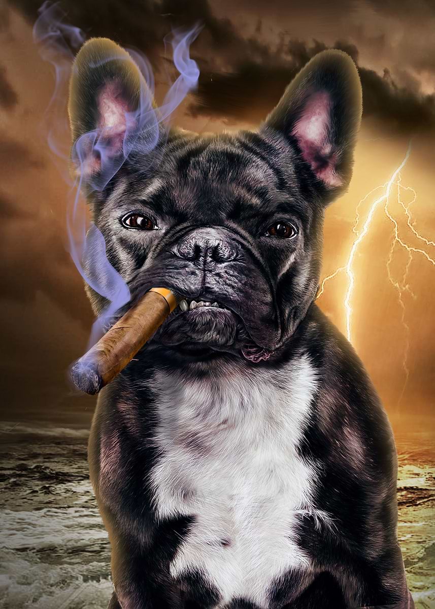 French Bulldog with Cigar' Poster, picture, metal print, paint by Jeff