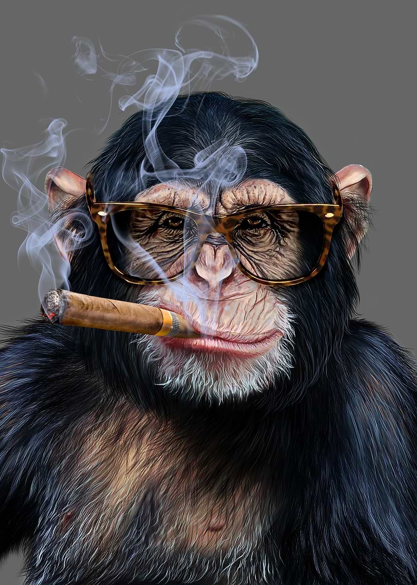 Hipster Chimpanzee Cigar' Poster, picture, metal print, paint by