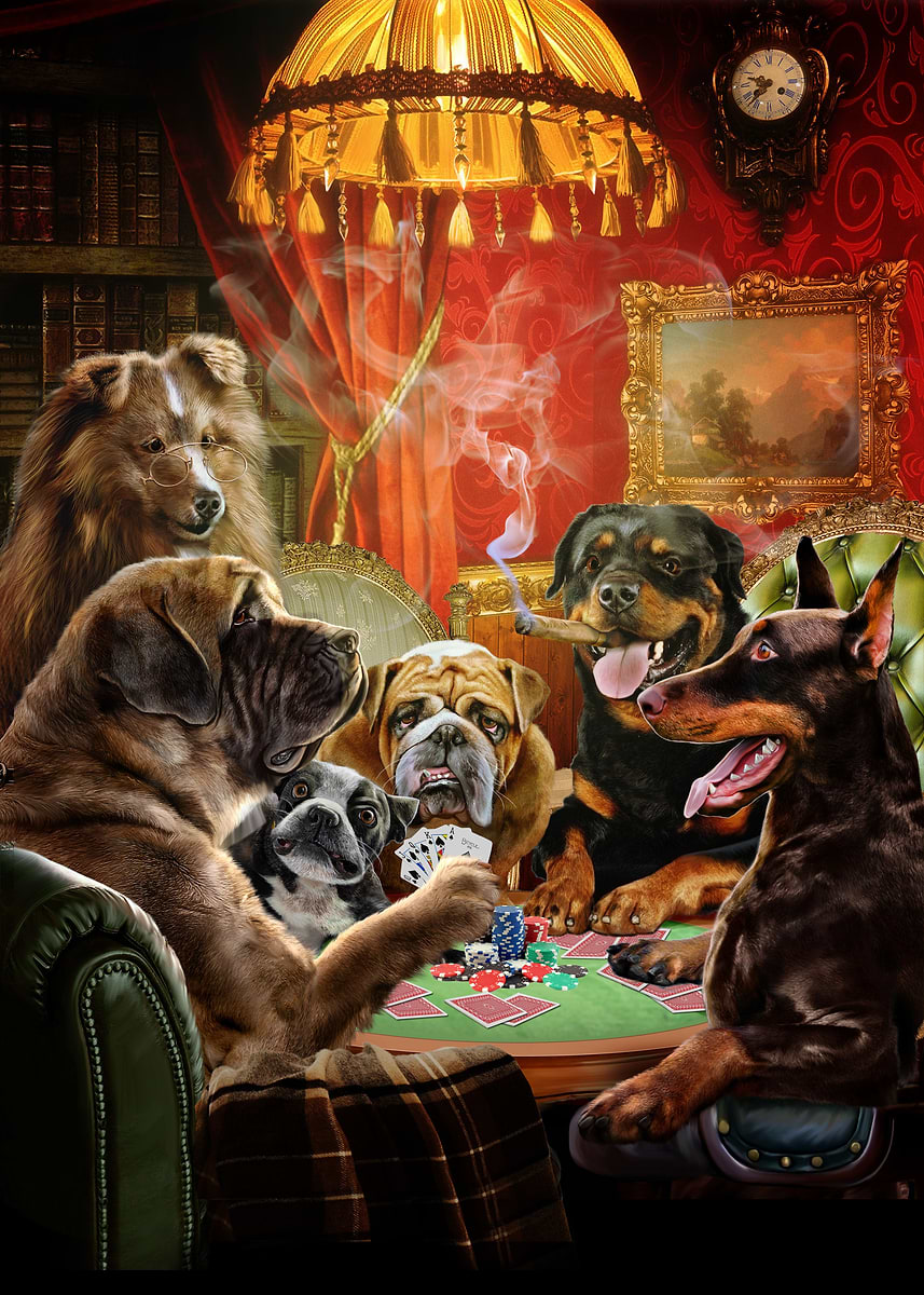 Dog Playing Poker Game' Poster, picture, metal print, paint