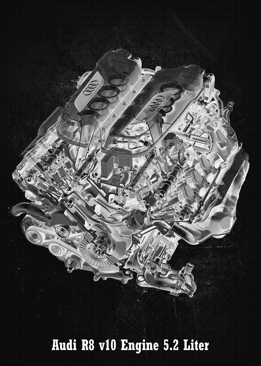 'Audi R8 v10 Engine 52 Lit' Poster, picture, metal print, paint by JAT ...