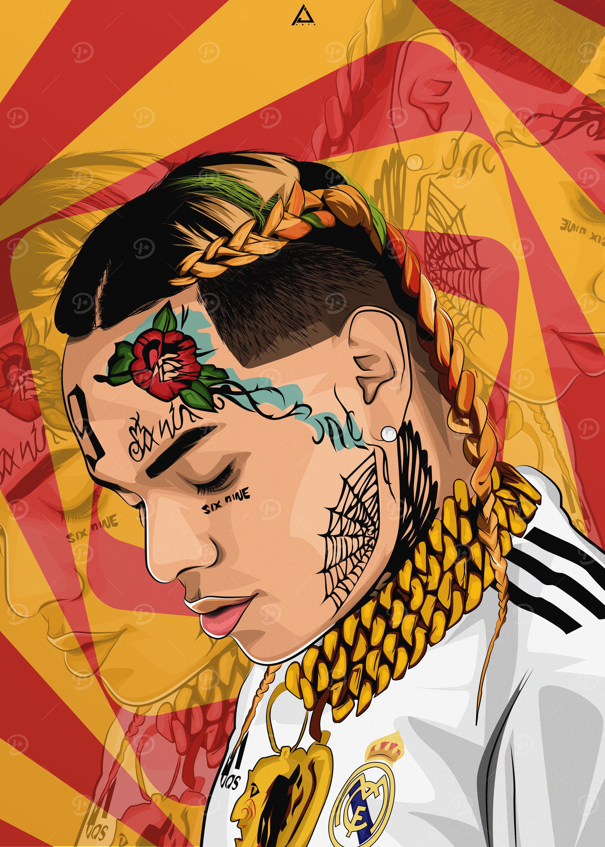 6ix9ine' Poster, picture, metal print, paint by Anjola Agosu