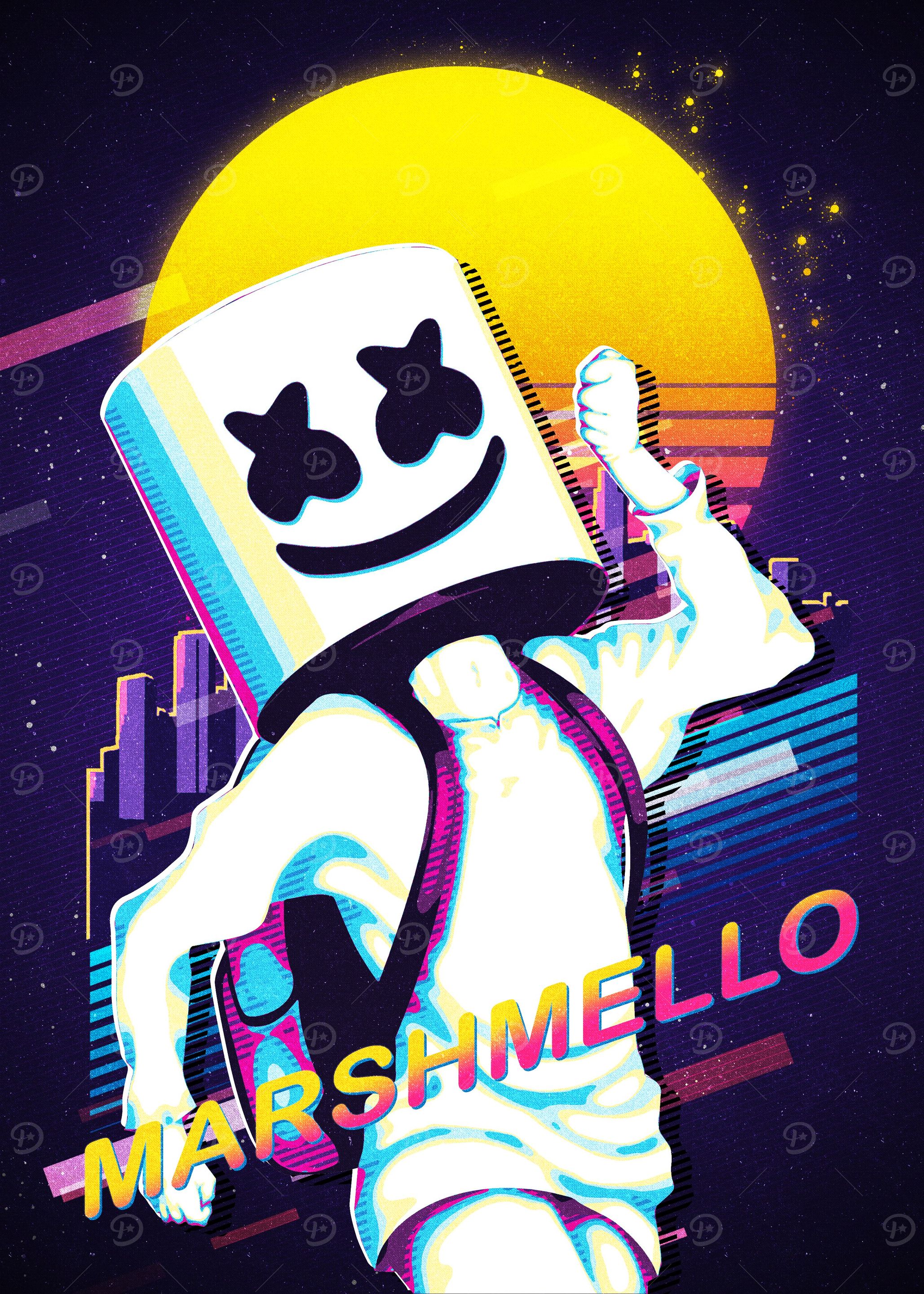 Marshmello Dj Retro Poster' Poster, picture, metal print, paint by