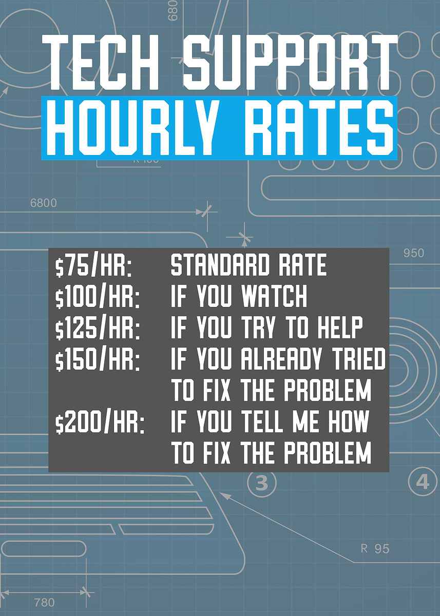 'Tech support hourly rates' Poster, picture, metal print, paint by ...