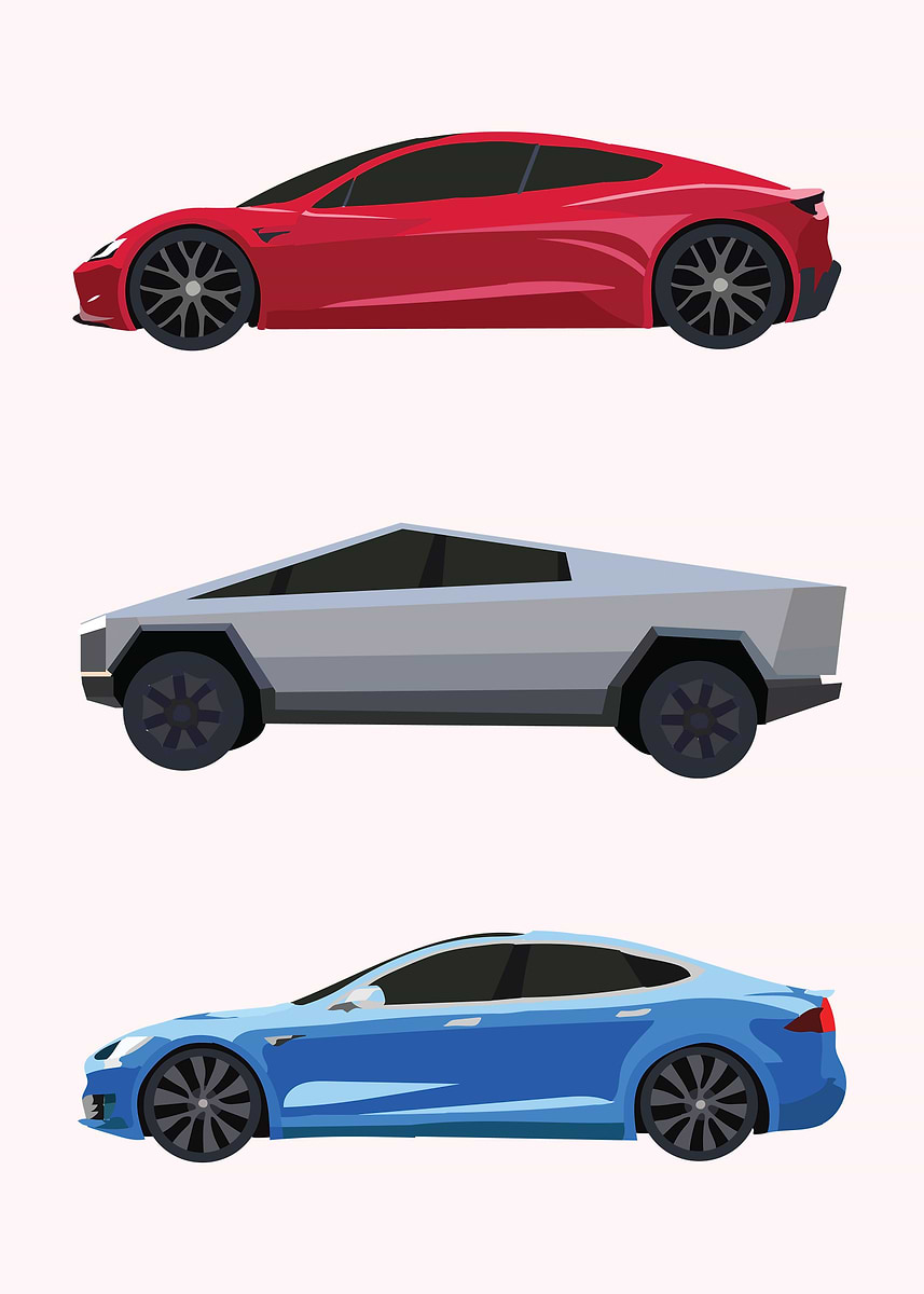 Simplistic Tesla 'Minimalist Tesla Cars 1' Poster, picture, metal print, paint by Vertei ...