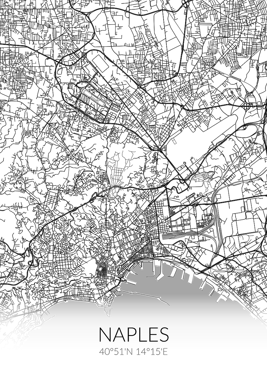 'Naples City Map White' Poster, picture, metal print, paint by dkDesign ...