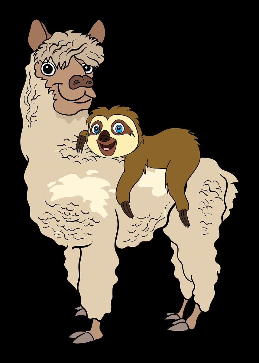 Sloth Riding Lama 'Sloth Riding Llama Shirt A' Poster, picture, metal print, paint by ...