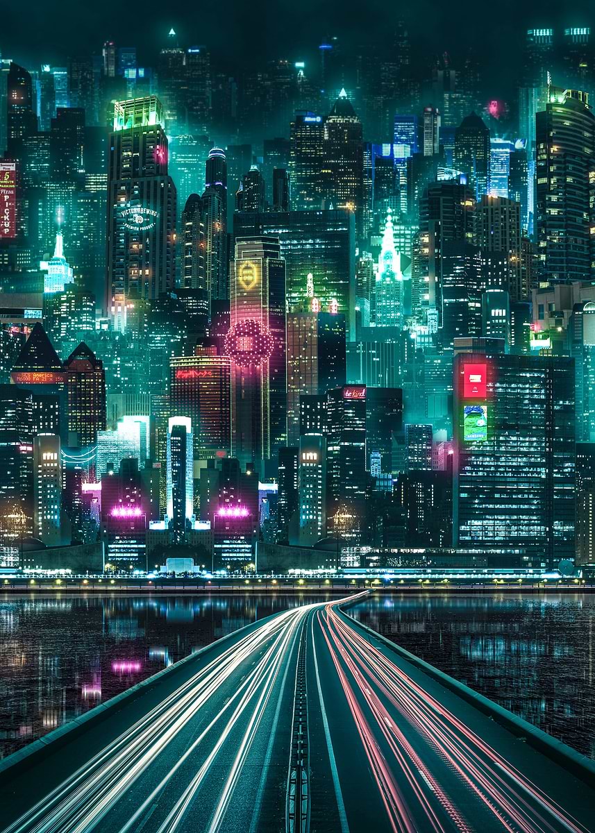 Neon City' Poster, picture, metal print, paint by Benny