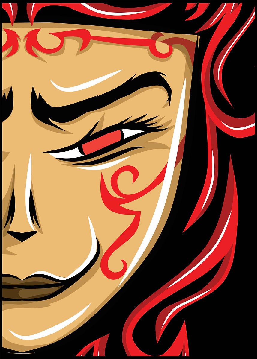 'illustration of asian mask' Poster, picture, metal print, paint by ...