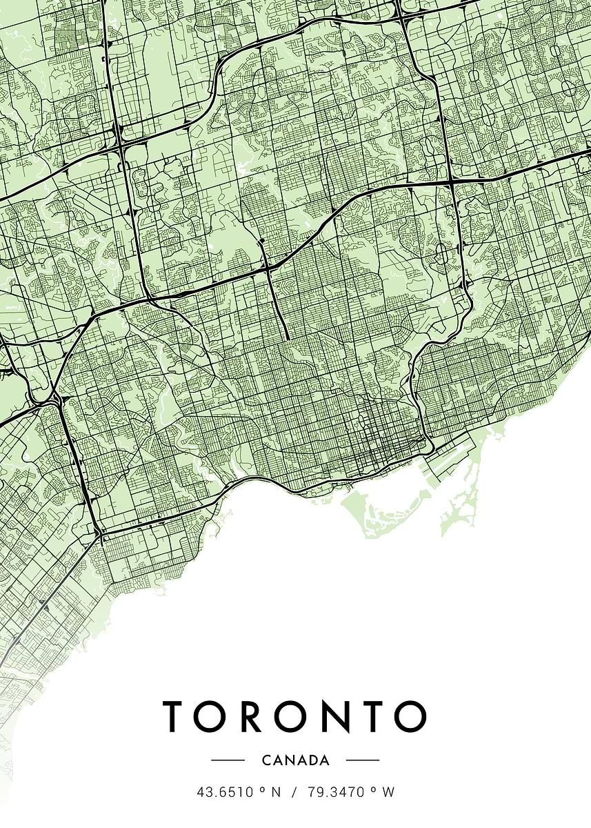 Yellowmap Toronto 'Toronto City Map Green' Poster, picture, metal print, paint by MVDZ ...