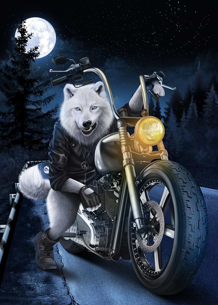 Vorner Panitan スパイラルアート 48/120 Polar Wolf Ride Motorbike' Poster, picture, metal print, paint by