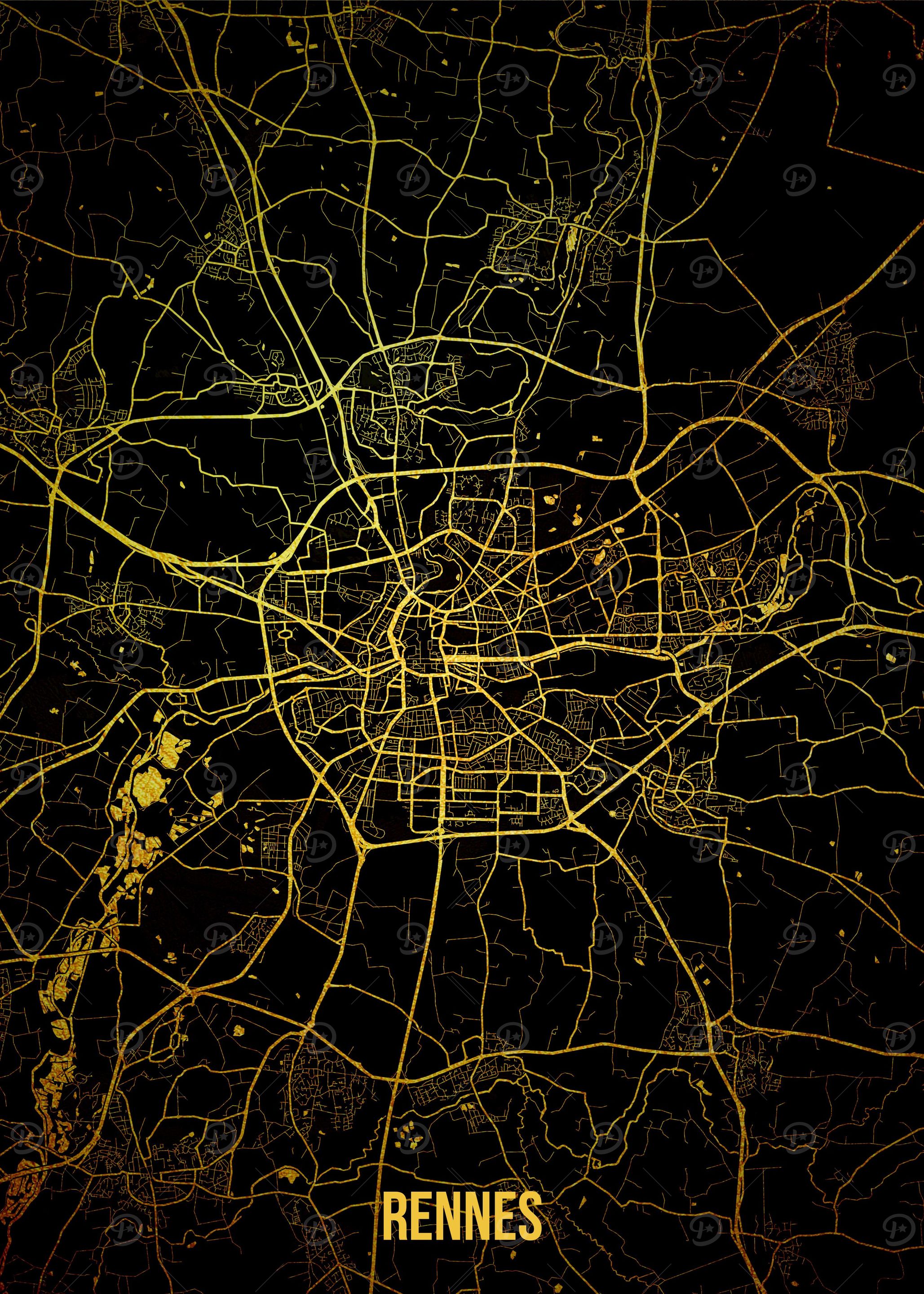 'Rennes gold map' Poster, picture, metal print, paint by LUNGHISTE ...