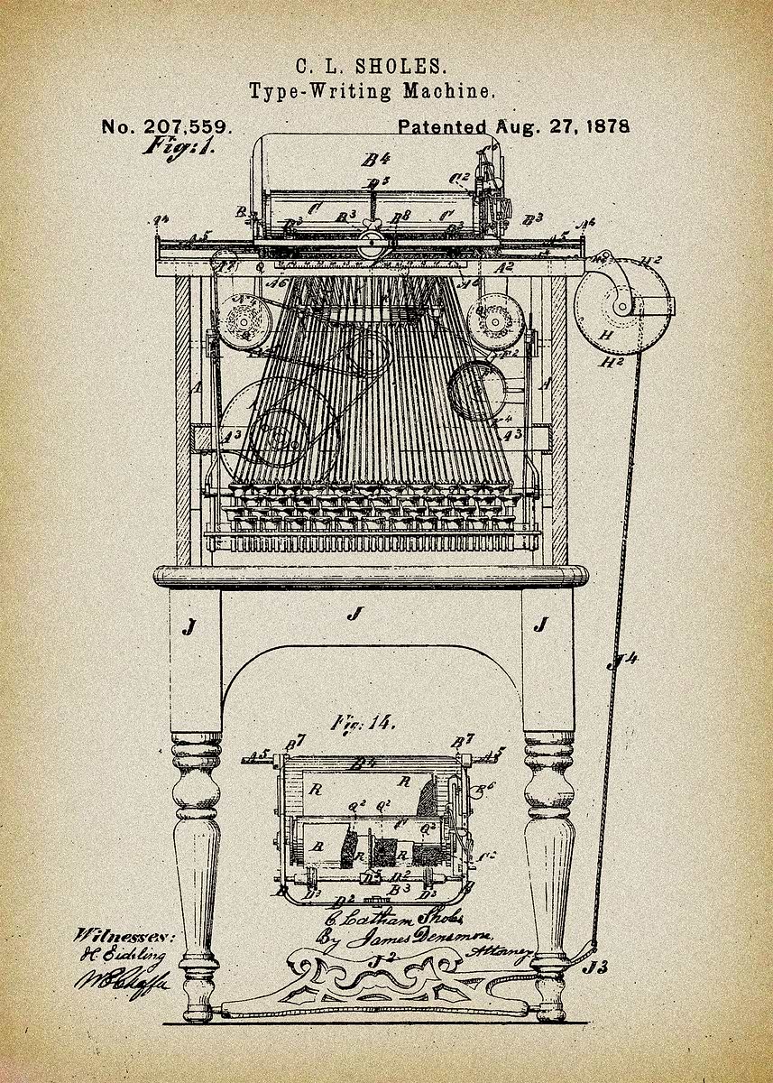 Practical Type Writing Machine 'Type writing machine' Poster, picture, metal print, paint by Sam Kal ...