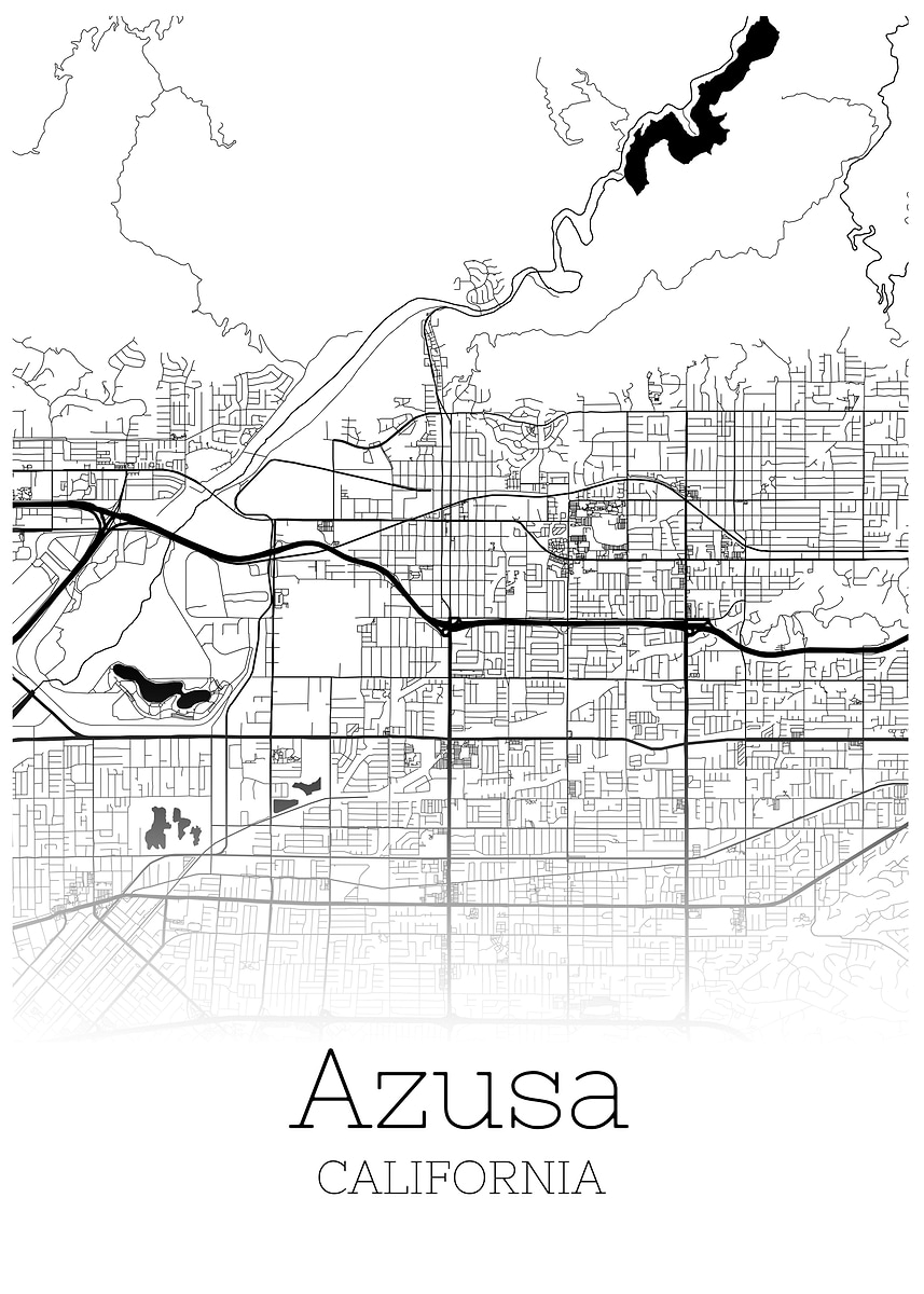'Azusa California city map' Poster, picture, metal print, paint by ...