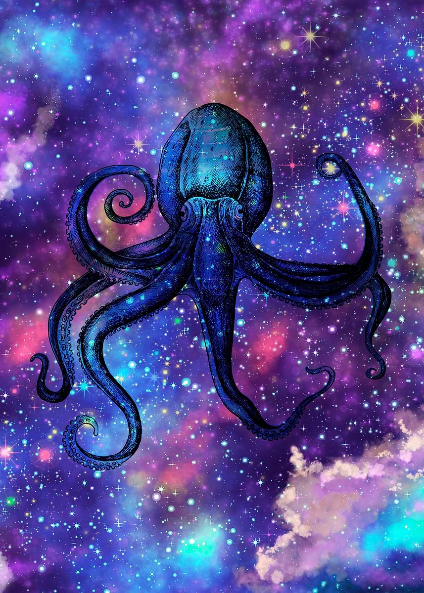 Space Octopus' Poster, picture, metal print, paint by Sarah