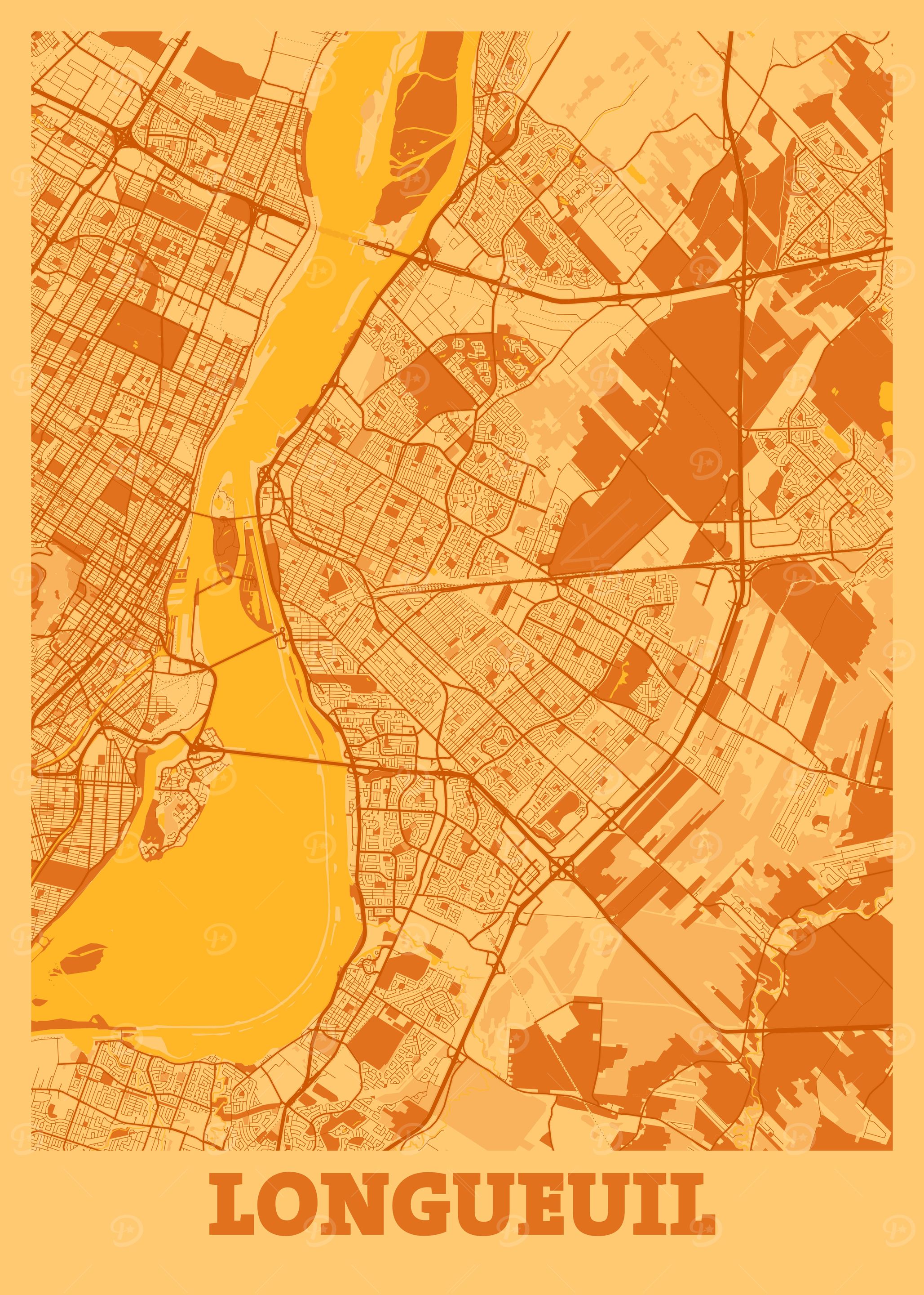 Longue Rive Map 'Longueuil Sunset City Map' Poster, picture, metal print, paint by Tien ...