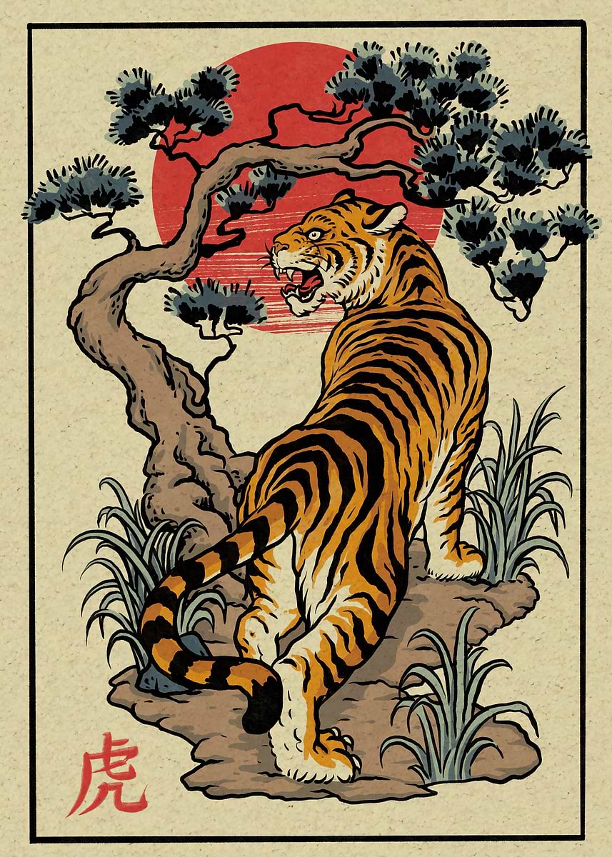 Vintage Tiger' Poster, picture, metal print, paint by taofik
