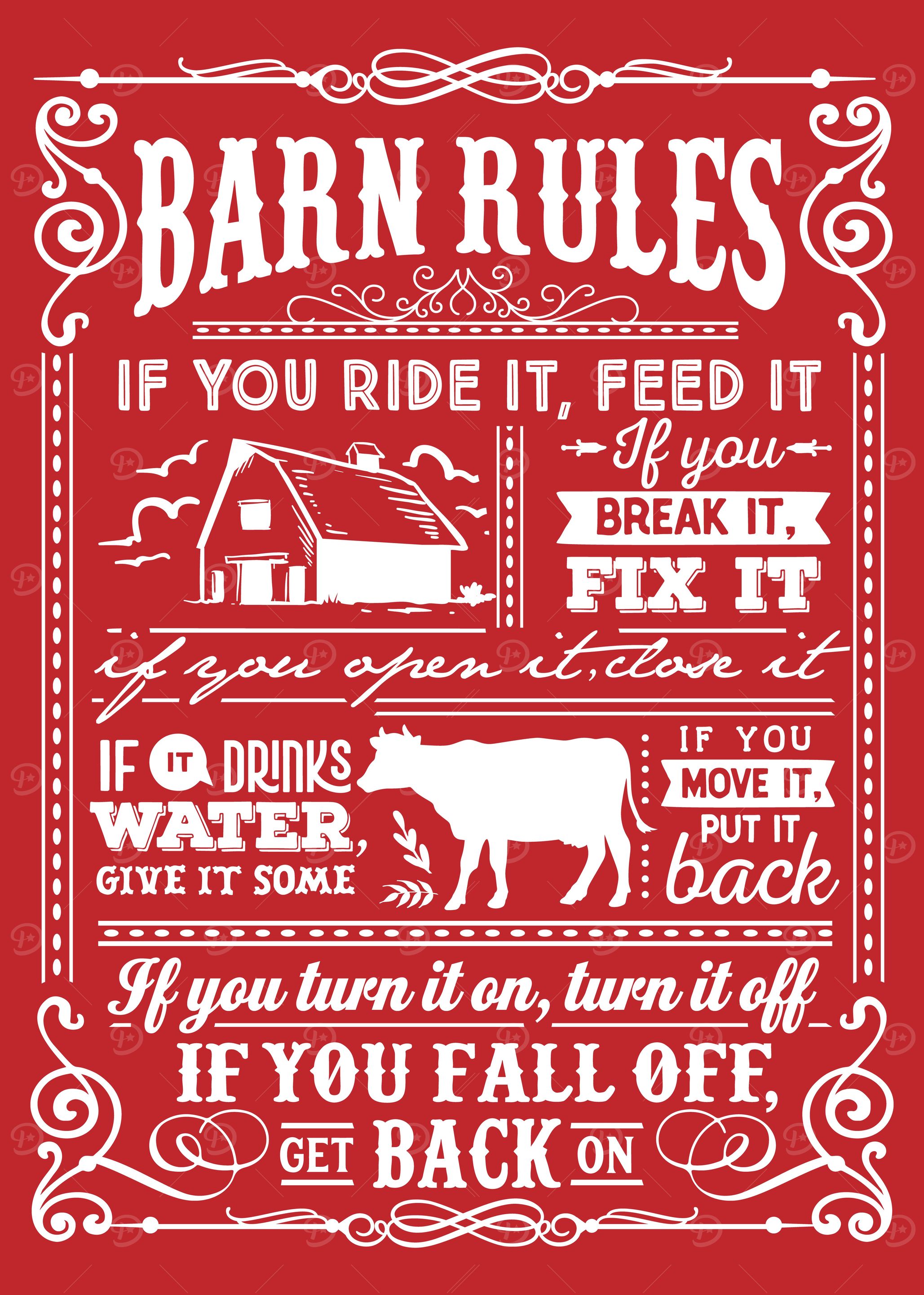 Barn Rules.pdf 'Barn Rules White Red' Poster, picture, metal print, paint by ...