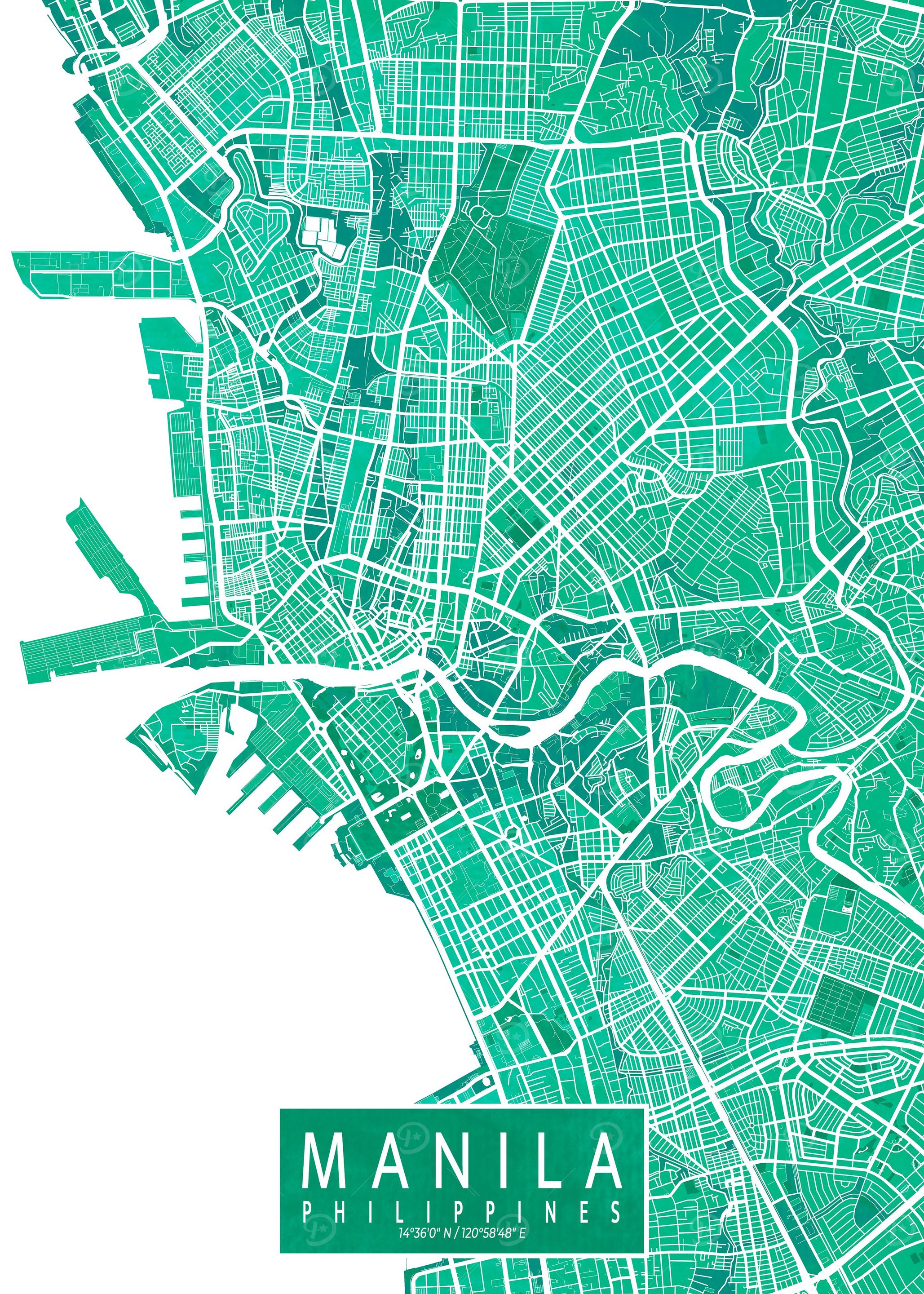 Color Manila Map 'Manila City Map Watercolor' Poster, picture, metal print, paint by ...