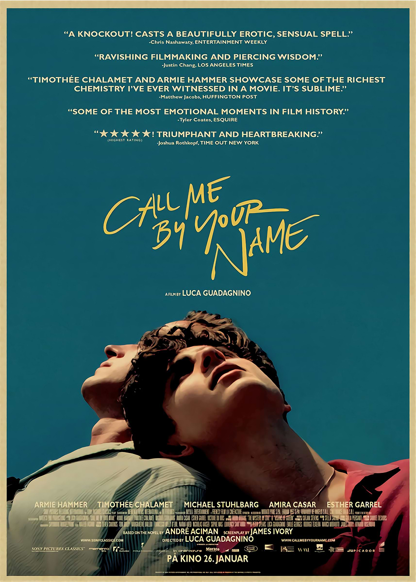 Call Me by Your Name Póster kraft vintage de película clásica, decoración de pared para bar