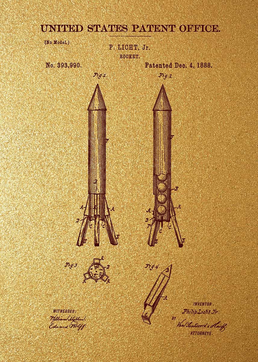 '65 Rocket Patent 1888' Poster, picture, metal print, paint by Dusty ...