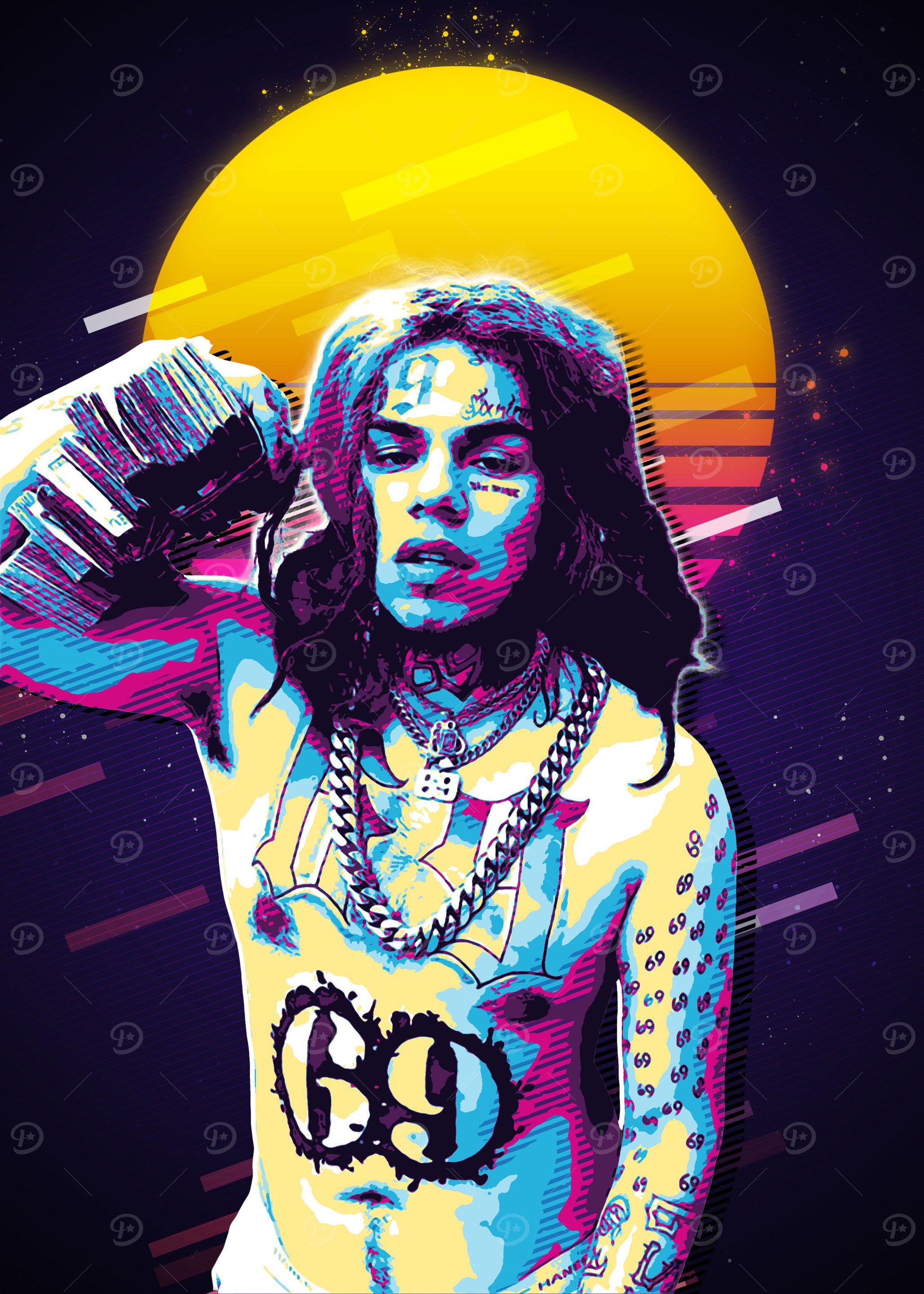 '6ix9ine' Poster, picture, metal print, paint by Trending Music Retro ...
