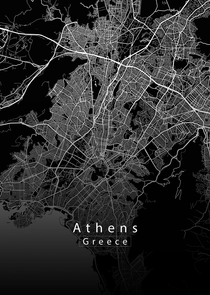 'Athens City map' Poster, picture, metal print, paint by Mapique | Displate