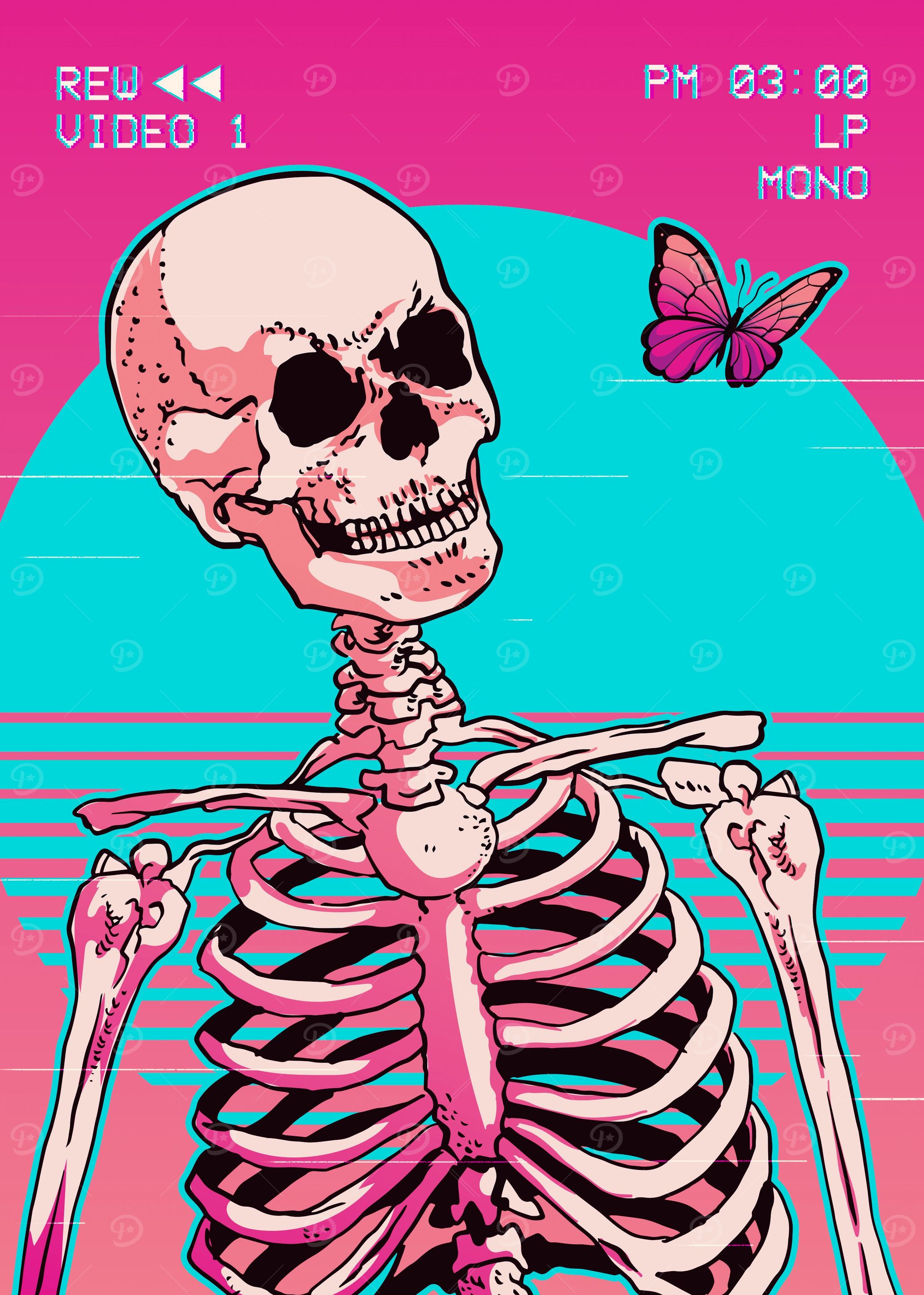 Vaporwave Skeleton Retro' Poster, picture, metal print, paint by