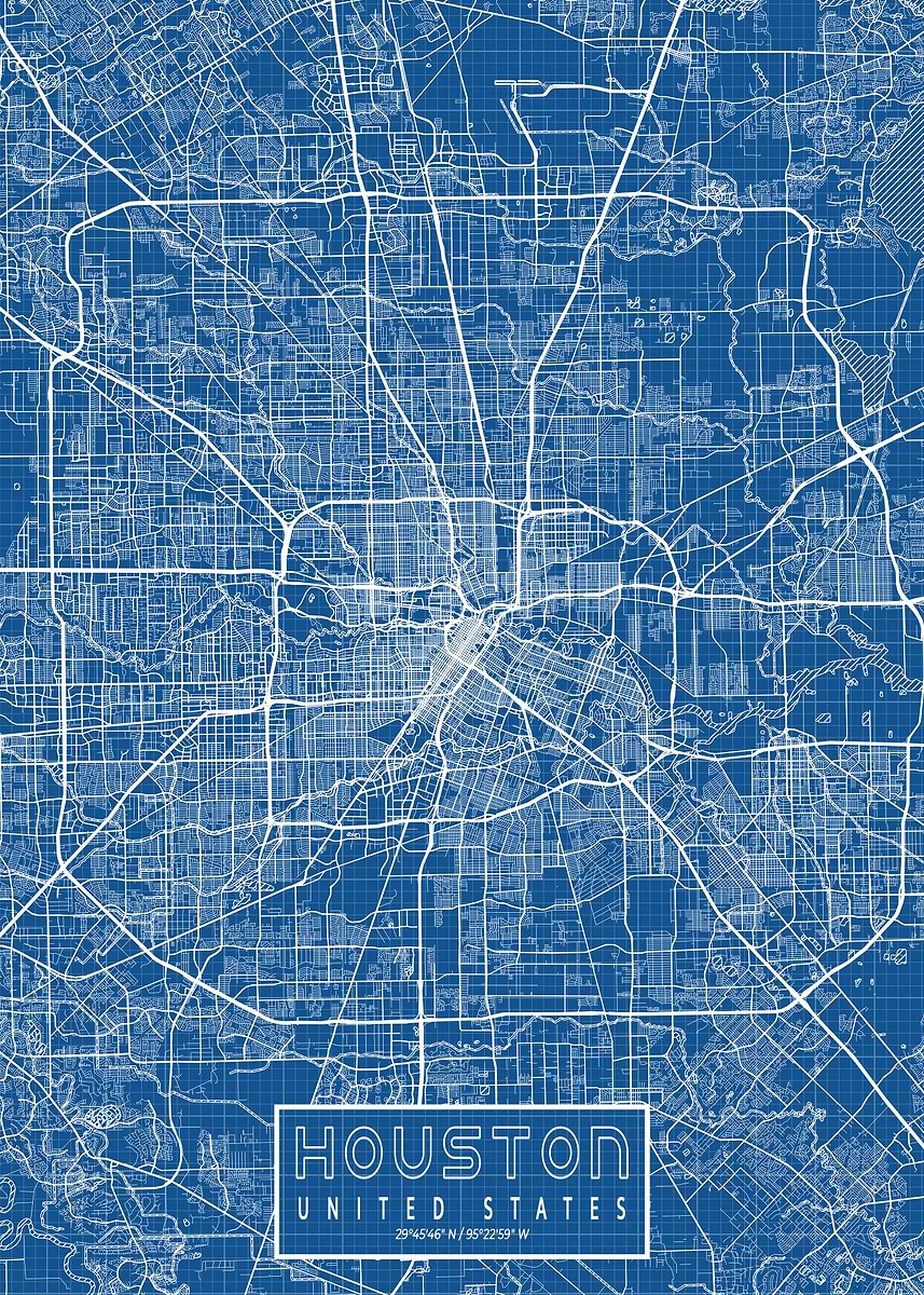 'Houston City Map Blueprint' Poster, picture, metal print, paint by ...