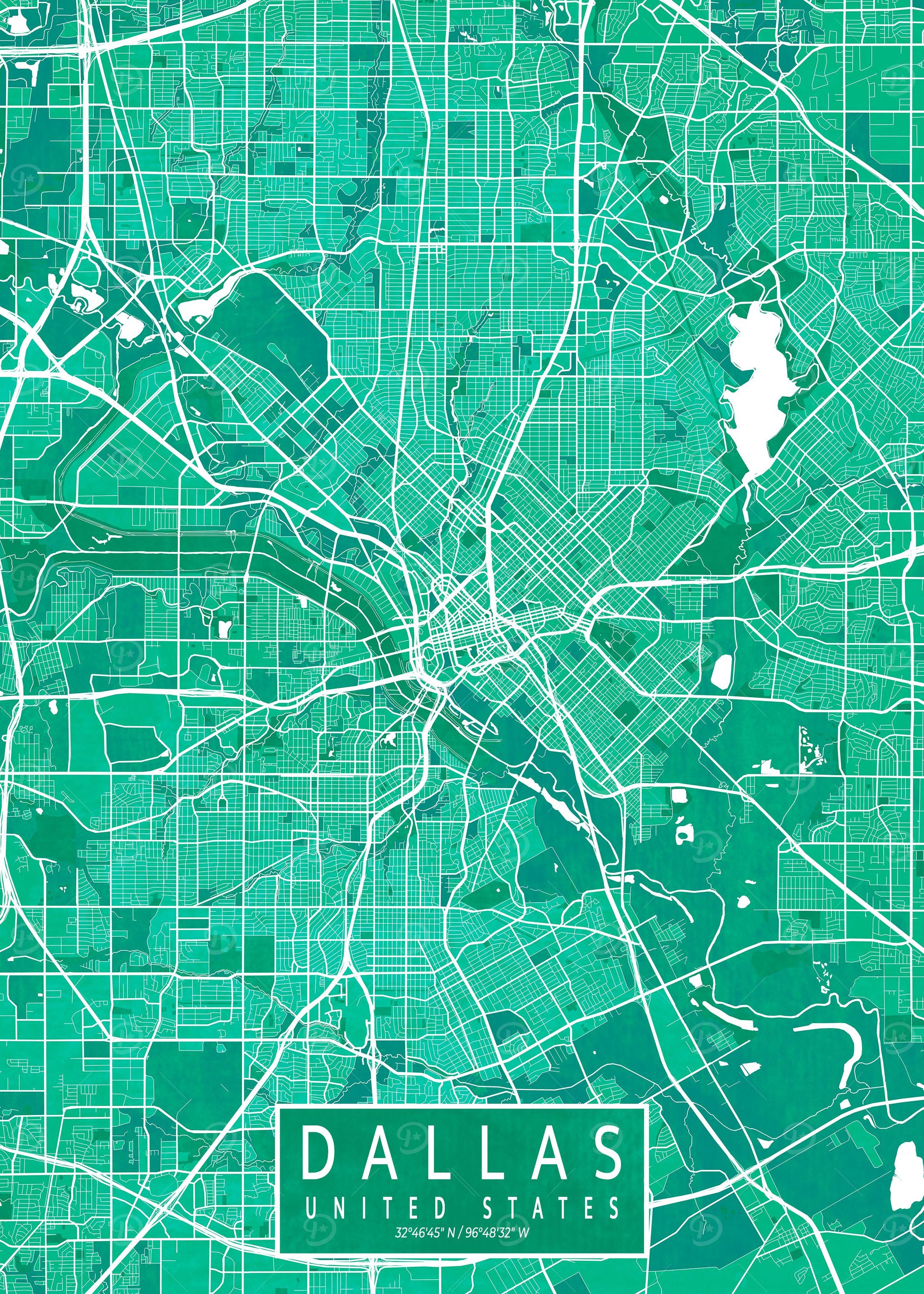 Dallas Simple Color Map 'Dallas City Map Watercolor' Poster, picture, metal print, paint by ...