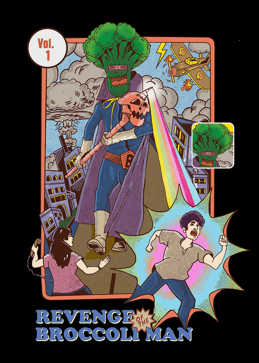 'revenge of the broccoliman' Poster, picture, metal print, paint by ...