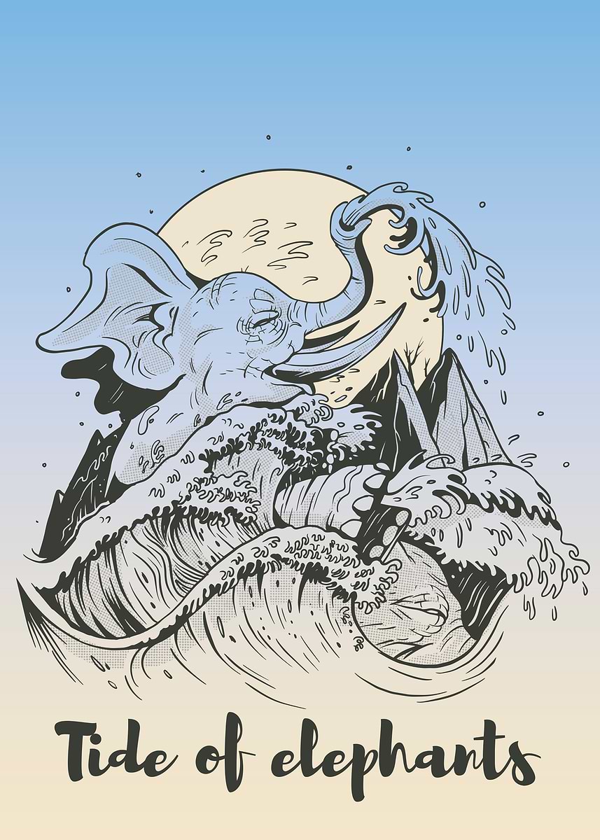'Japanese elephant wave' Poster, picture, metal print, paint by Simon ...