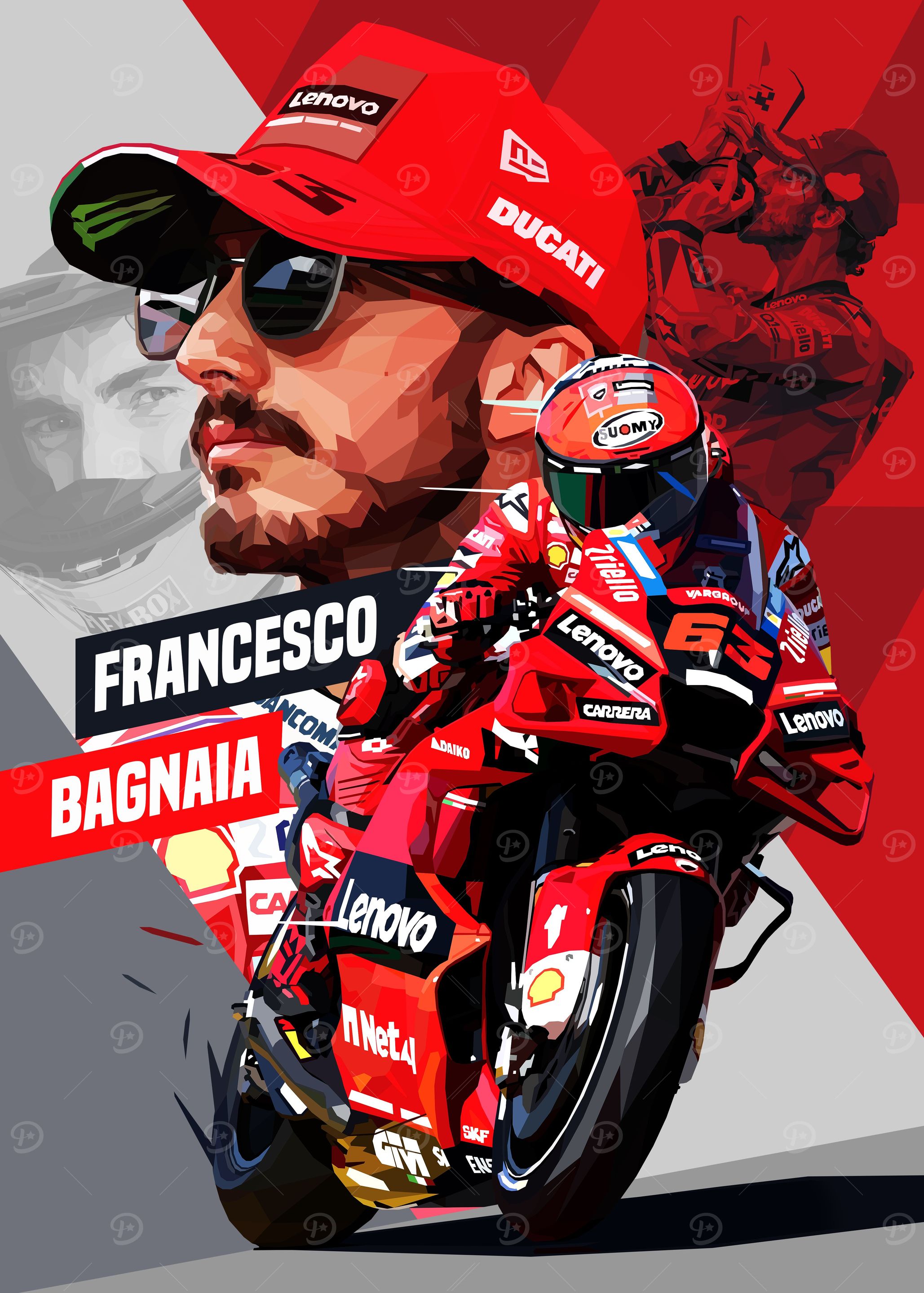 Francesco Bagnaia Low Poly' Poster, picture, metal print, paint by