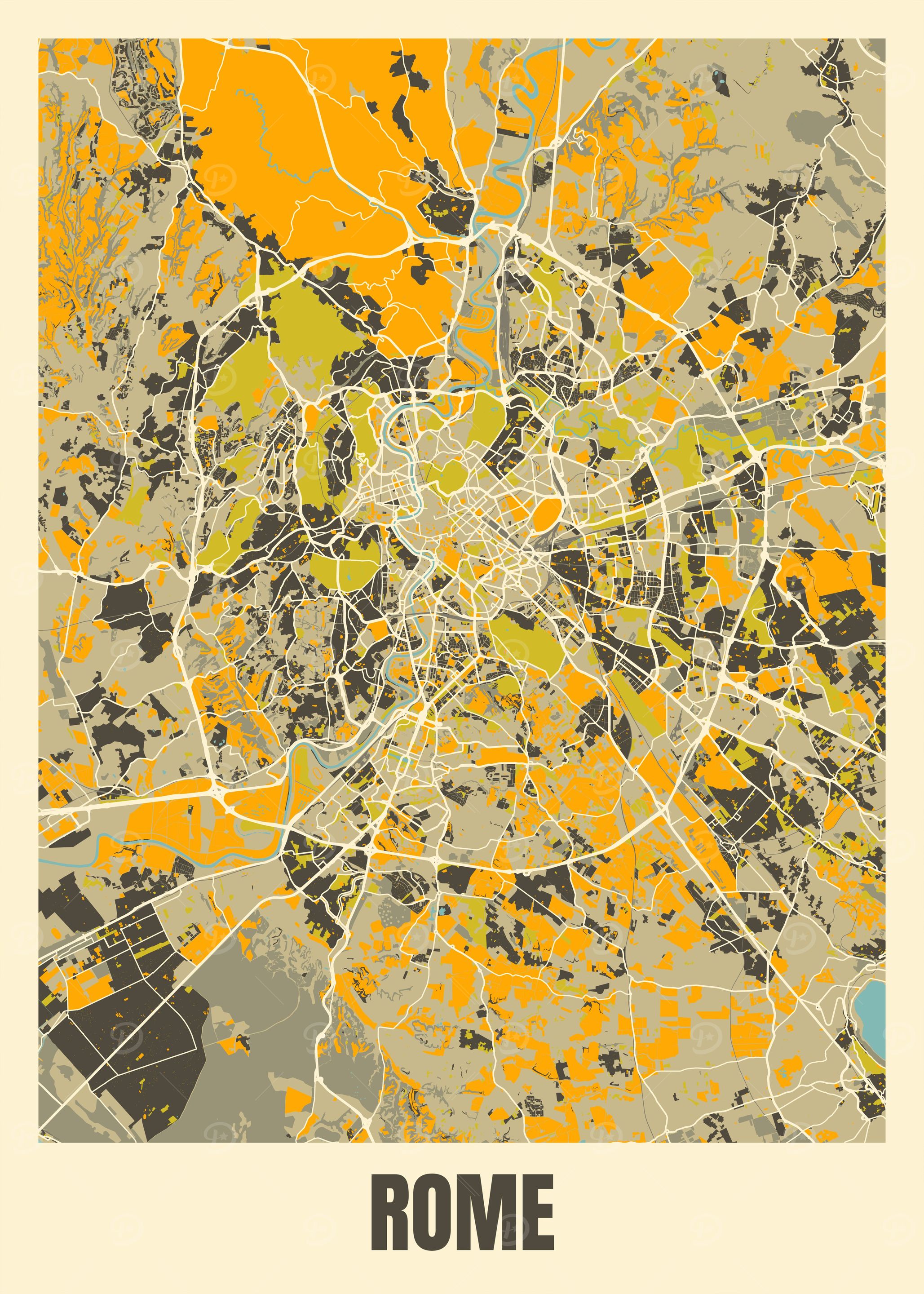 Cool Rome Map 'City map of Rome' Poster, picture, metal print, paint by Sam Kal ...