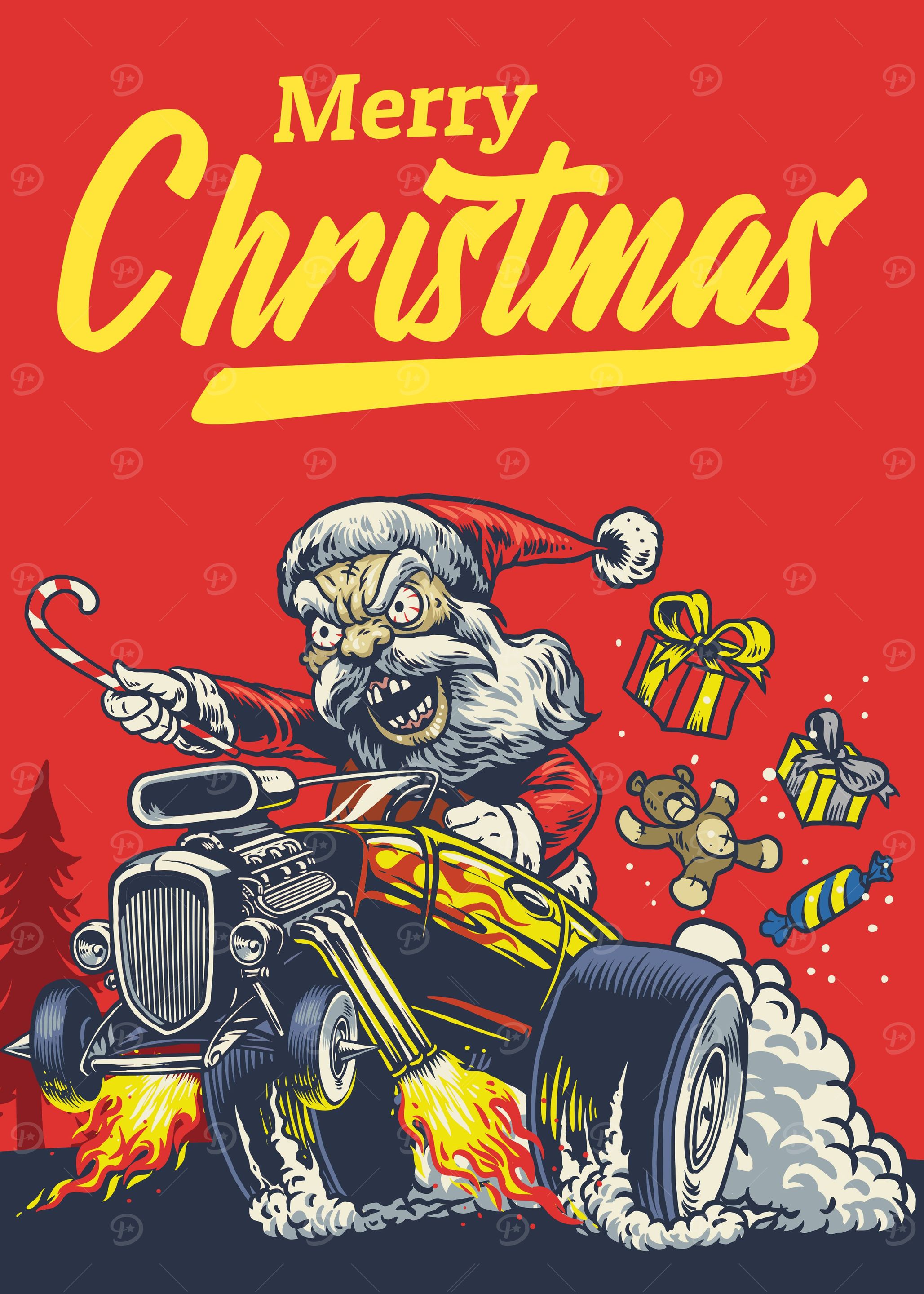 Santa Riding Poster Design 'Santa Riding Rod Car' Poster, picture, metal print, paint by ...