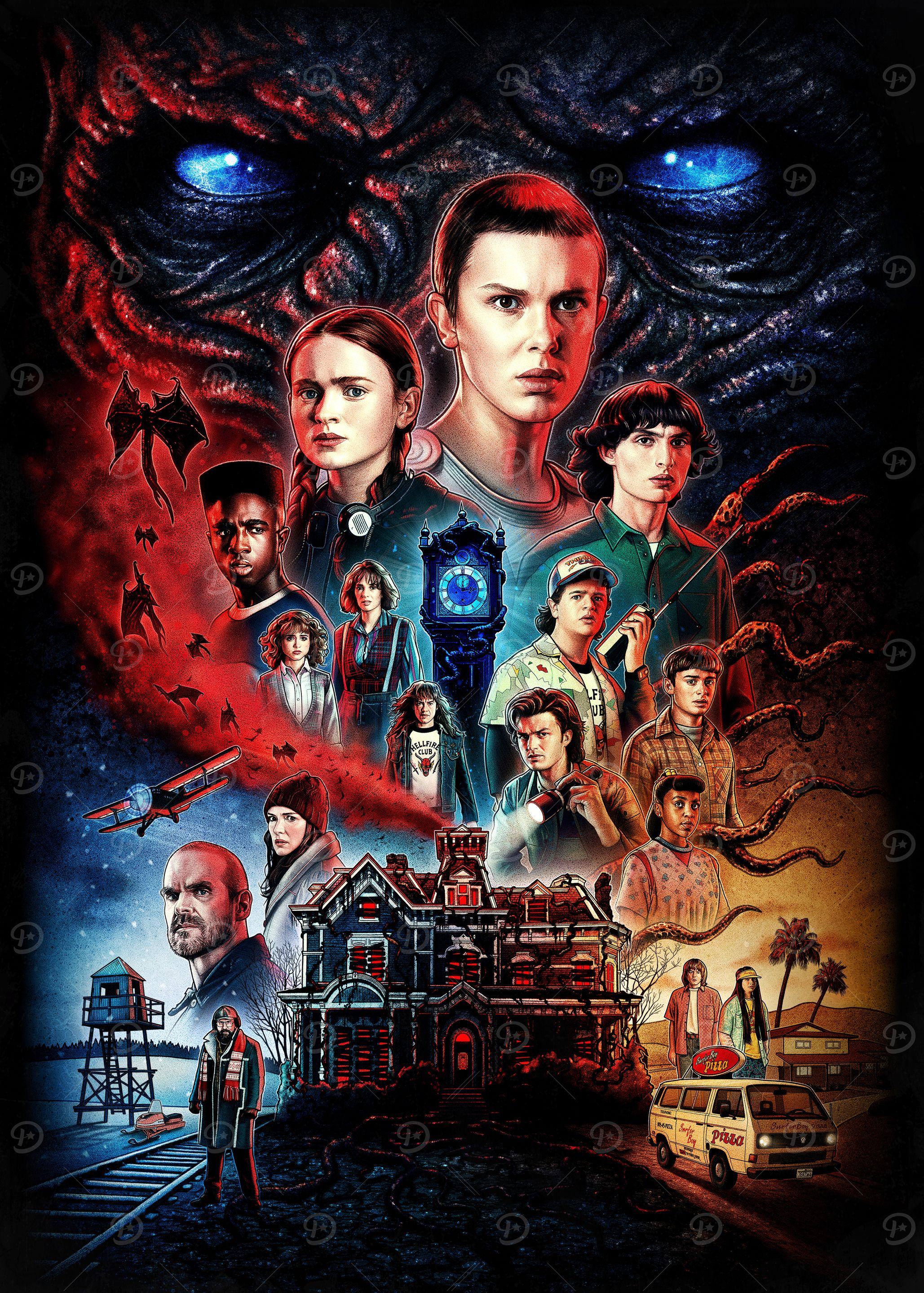 Produktbild von Displate Offiziell Stranger Things Museum MetallPoster Magnetische Befestigung Inklusive Lizenziert Bilder Hochwertiges Poster Art Of ST4 - S4 Poster 45 Cm X 32 Cm
