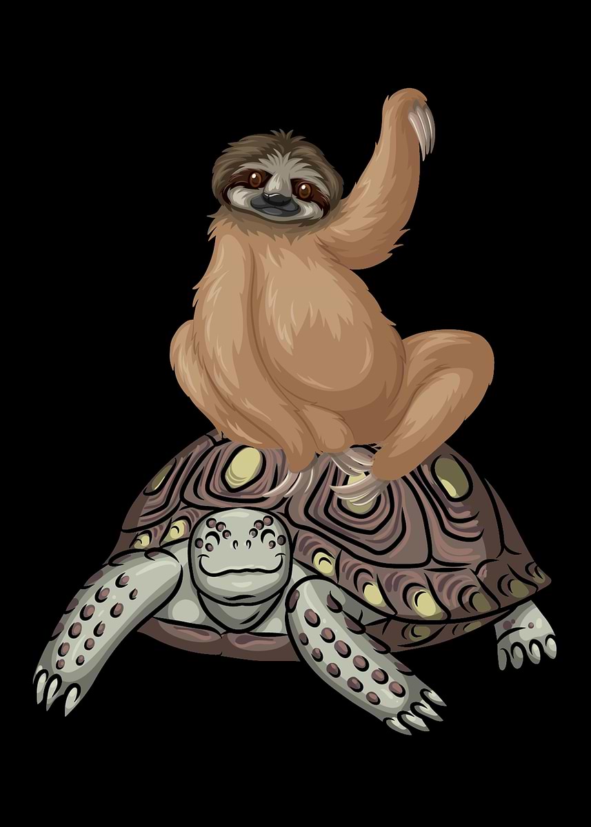 Sloth Riding A Turtle Background 'Sloth Riding Turtle Funny' Poster, picture, metal print, paint by ...