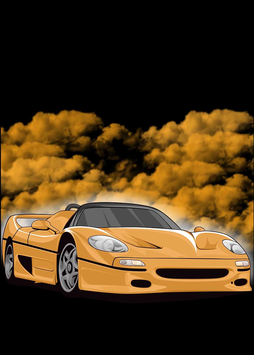 Yellow Ferrari' Poster, picture, metal print, paint by Lee