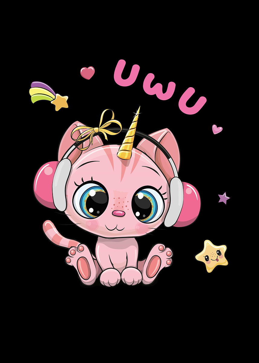 'Uwu Cat Kwaii Cute Japan' Poster, picture, metal print, paint by Mooon ...