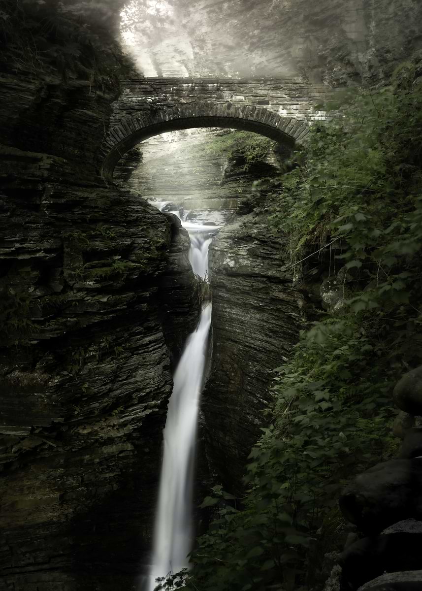 'Waterfalls and Rock Bridge' Poster, picture, metal print, paint by ...