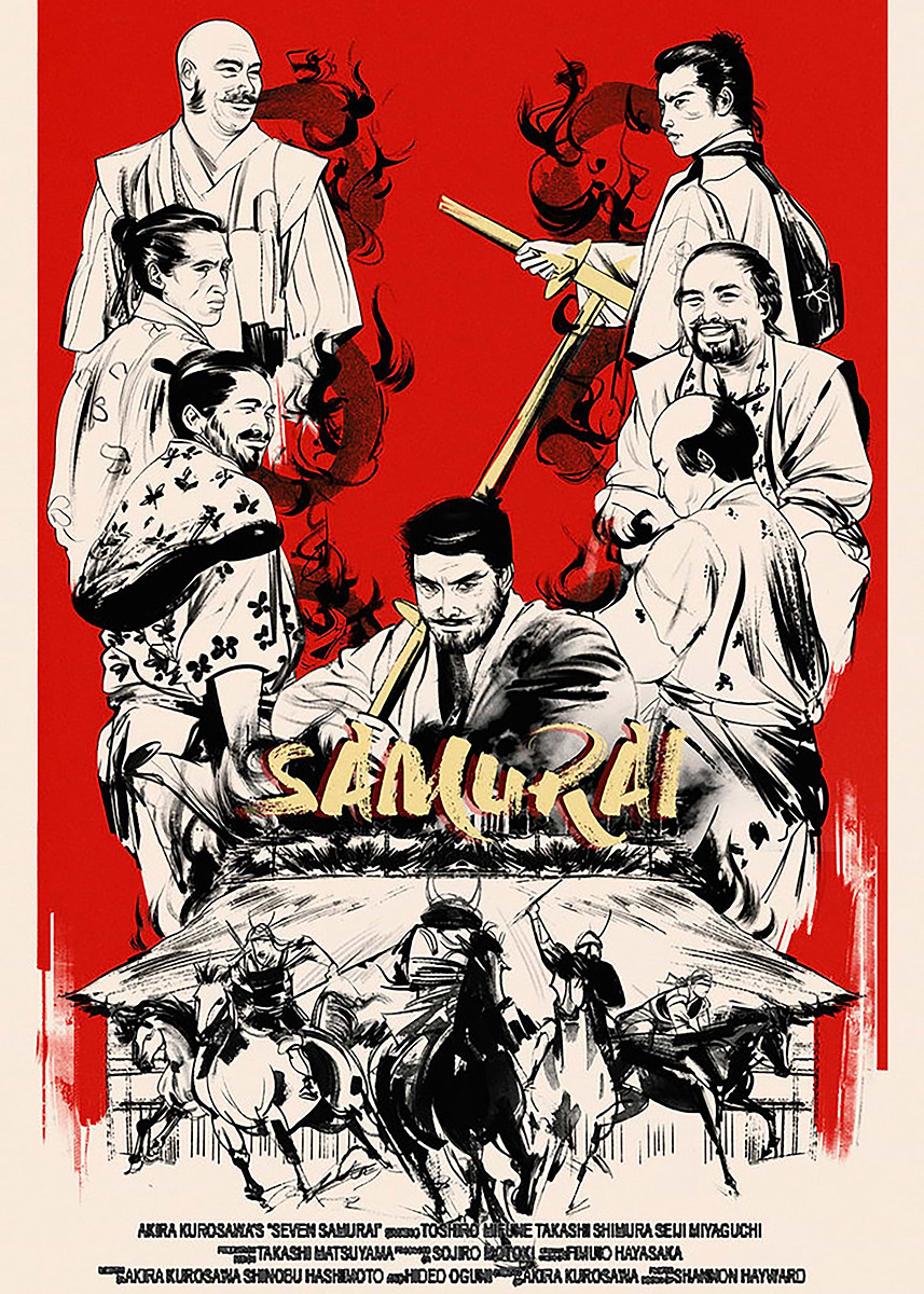 Seven Samurai' Poster, picture, metal print, paint by Zi Xu